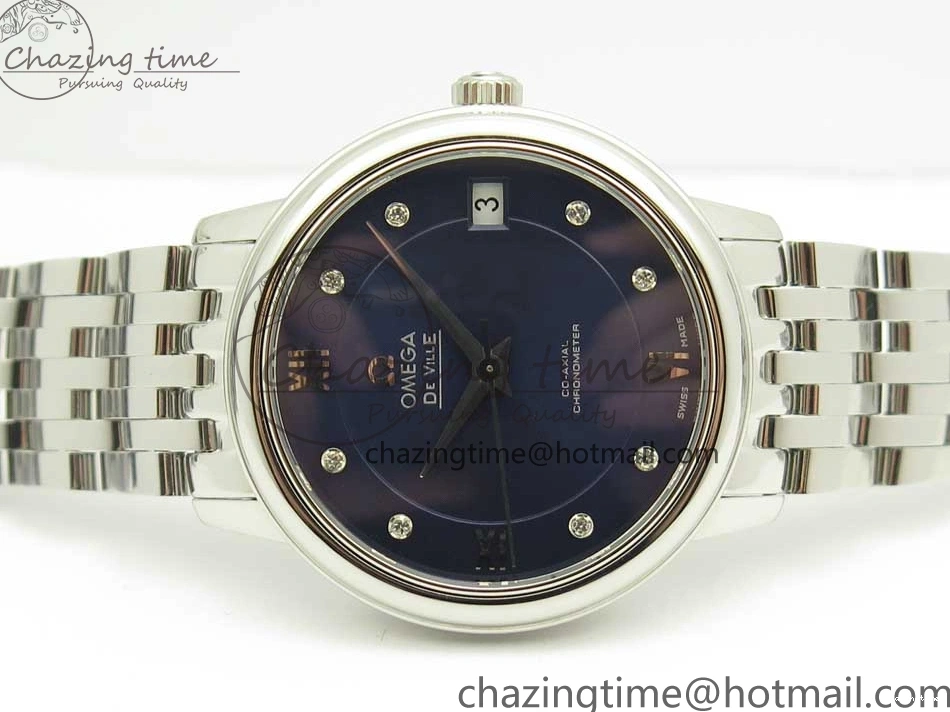 0421 TopPick De Ville Prestige Ladies 32.7mm SS MKF 1:1 Best Edition Blue Dial Diamonds Markers on SS Bracelet MIYOTA 7972